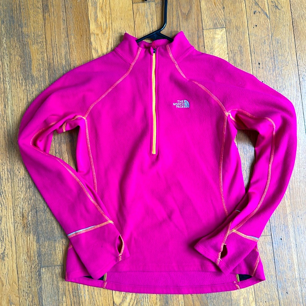 Gently used The North Face, hot pink half zip fleece. Medium.